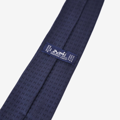 Hermès Façonnée H Jacquard Silk Tie in Marine Silk