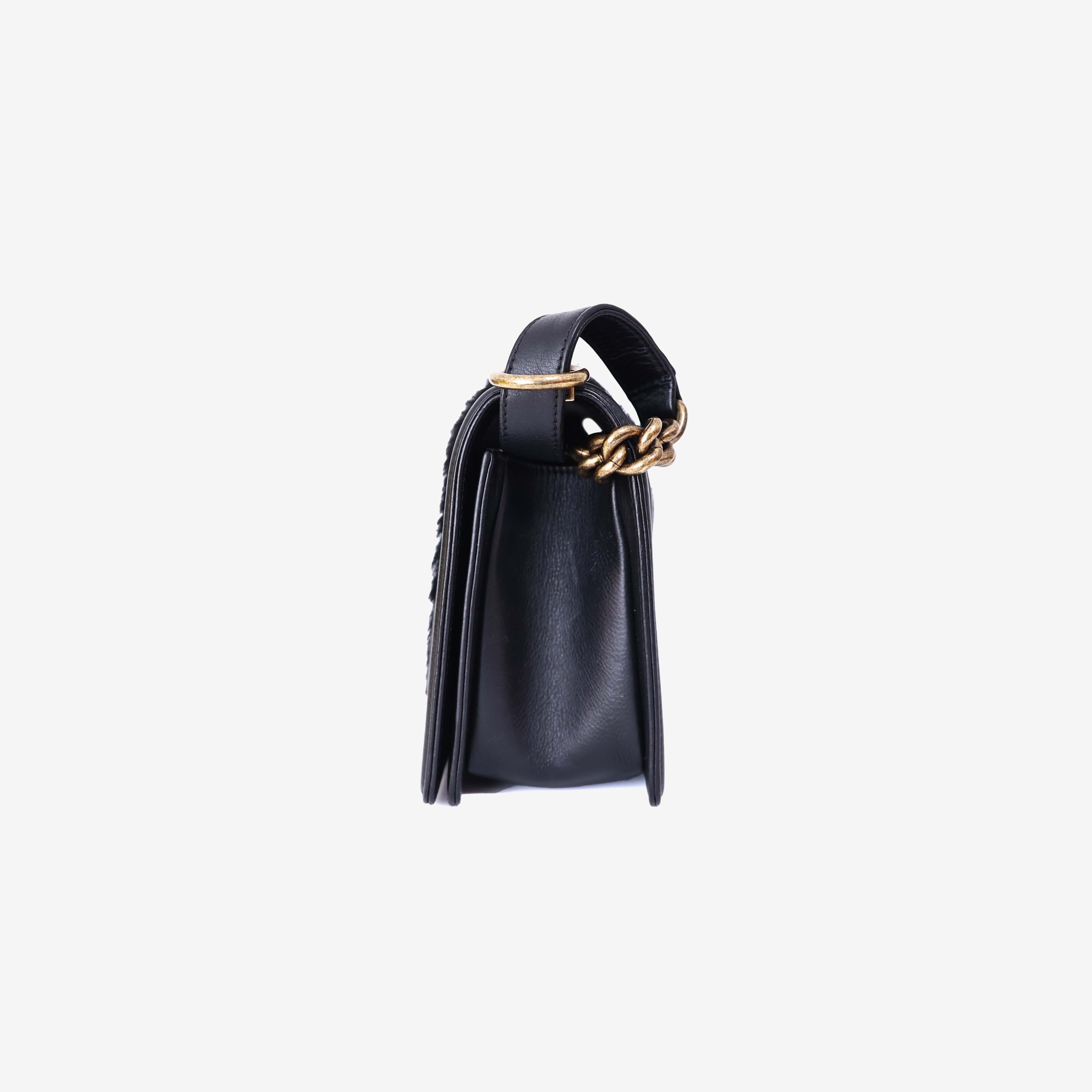 Chanel Boy Bag in Black Pony Hair Leather with Gold Hardware side view