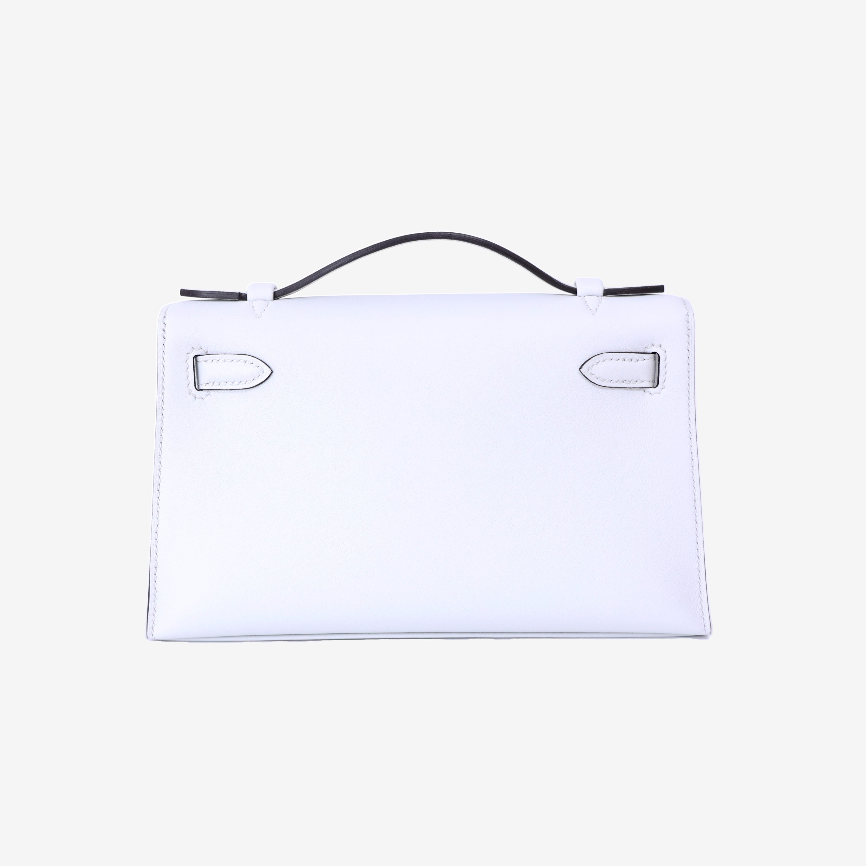 Hermès Kelly Pochette in Gris Platine Swift with Gold Hardware back view
