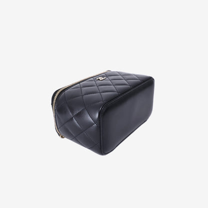 Chanel Vanity Case with Chain in Black Lambskin Leather with Gold Hardware