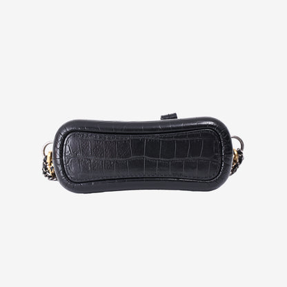 Chanel Small Gabrielle Hobo Bag in Black Crocodile-Embossed Calfskin Leather with Gold Hardware