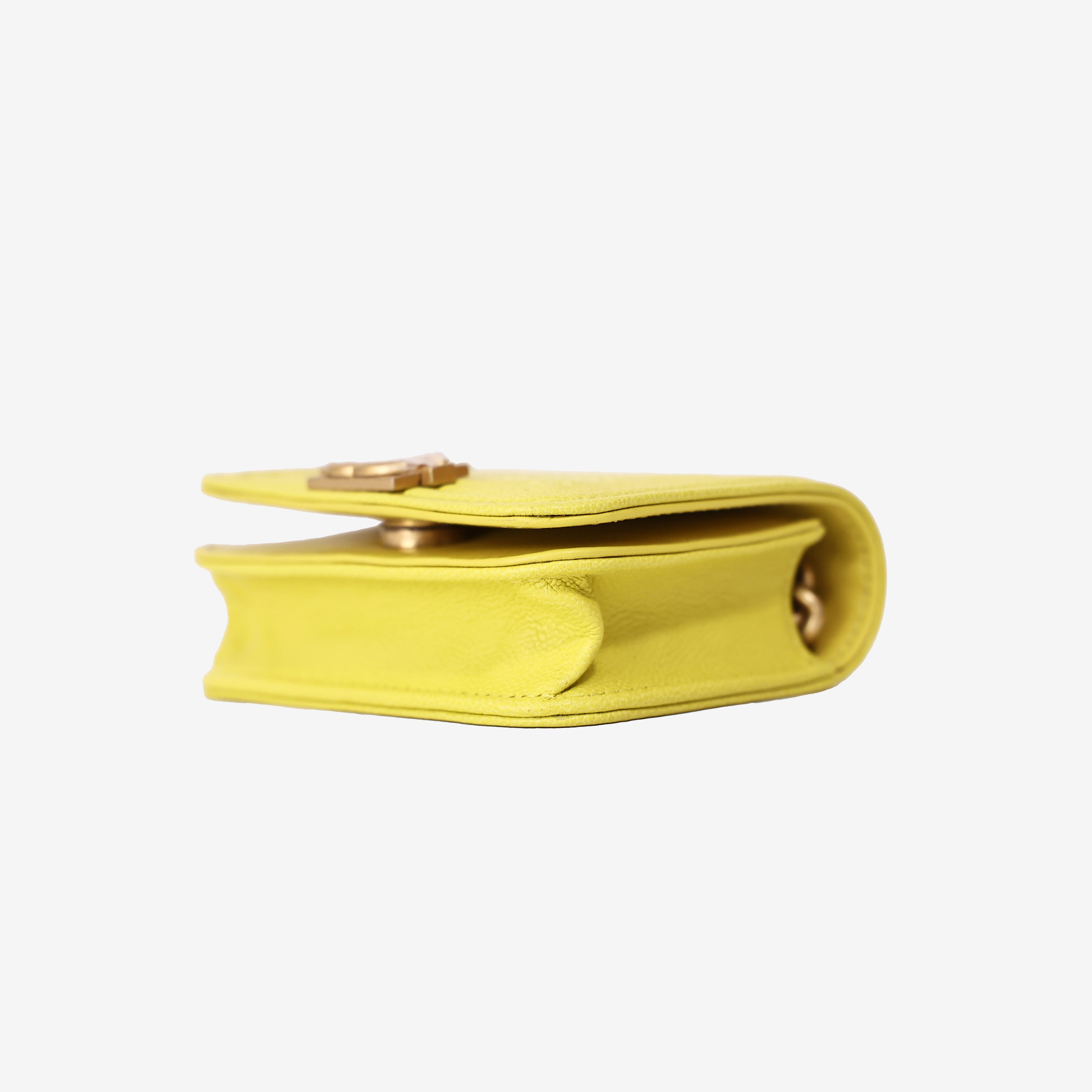 Chanel Chevron Quilted Belt Bag in Yellow Calfskin Leather with Gold Hardware bottom side view