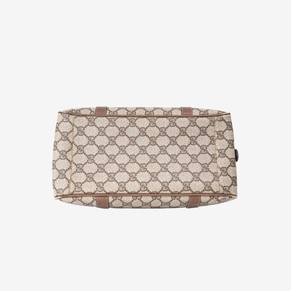 Gucci Vintage Boston Cylindrical Handbag in Beige GG Supreme Canvas and Leather with Gold Hardware