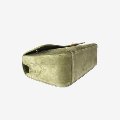 Chanel 26A Matthieu Blazy Maxi Flap Bag 32 in Khaki Suede Calfskin Leather with Gold Hardware