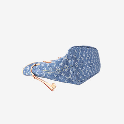 Louis Vuitton Neverfull MM Tote Bag in Blue Monogram Denim with Gold Hardware