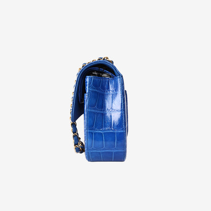 Chanel Classic Double Flap Bag in Royal Blue Alligator Leather with Gold Hardware
