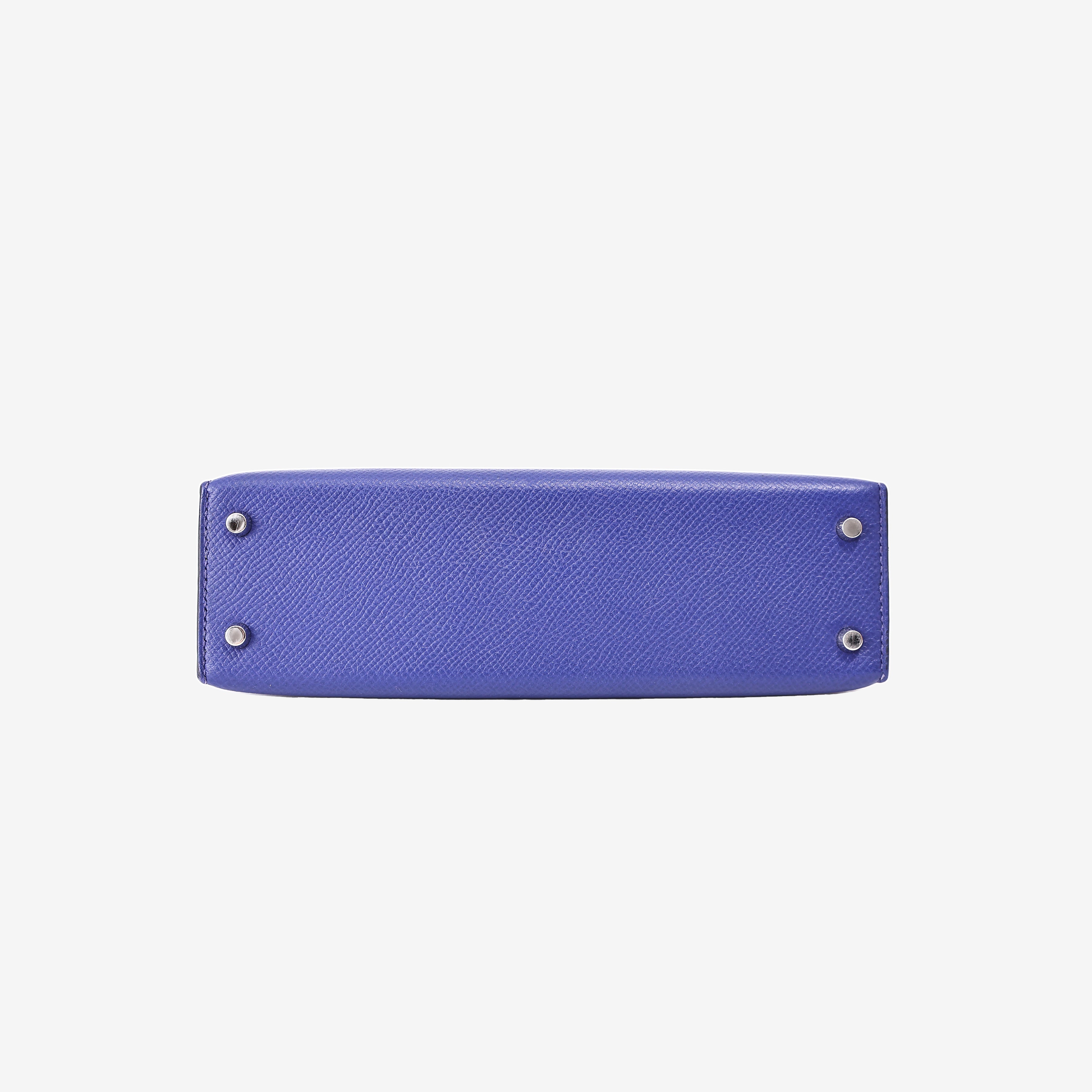 Hermès Mini Kelly 20 in Bleu Électrique Epsom Leather with Palladium Hardware bottom view