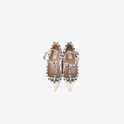 Valentino Garavani Rockstud Spike Flats in White Patent Leather (Size 38)