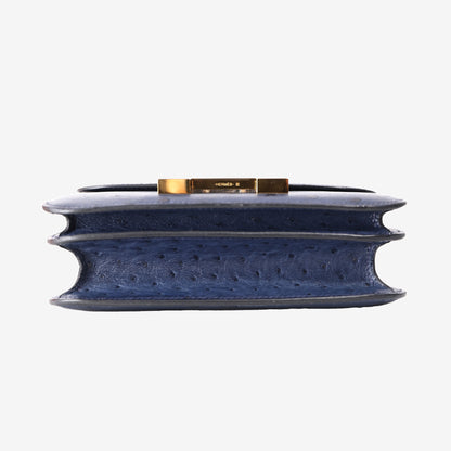 Hermès Constance 18 in Blue Ostrich Leather with Gold-Plated Hardware
