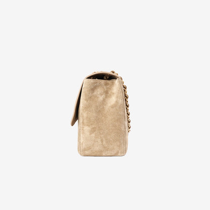 Chanel 26S Maxi Flap Bag in Dark Beige Suede Calfskin Leather with Gold Hardware side view