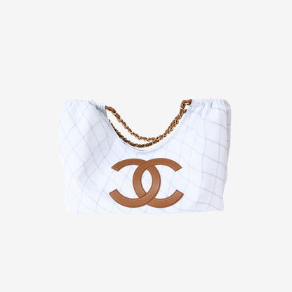 Chanel Coco Beach 2026 Denim Quilted Tote Bag with Brown Leather CC (Contact to Enquire)