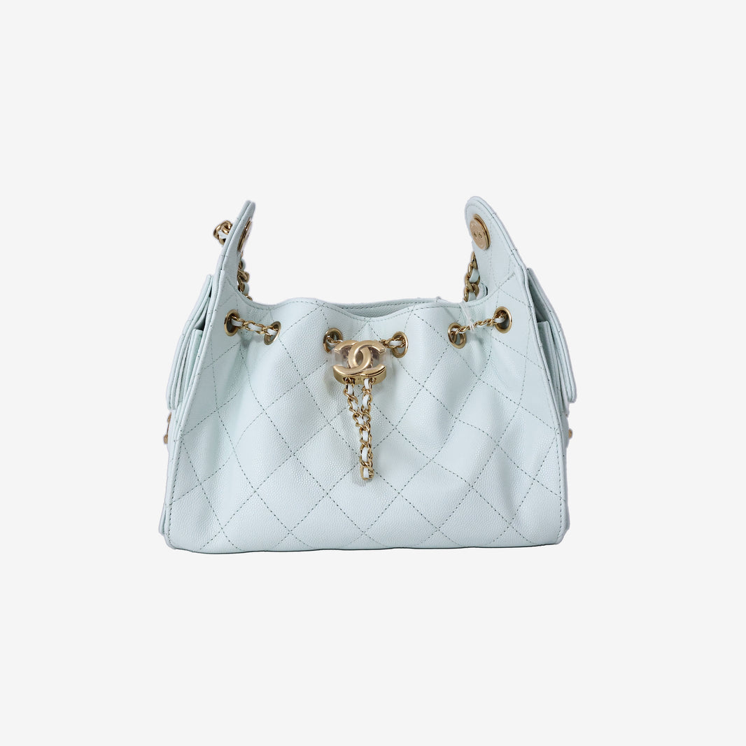 Chanel 25 Mini Hobo Bag 26A by Matthieu Blazy in Light Blue Calfskin Leather with Gold Hardware (Contact to Enquire)