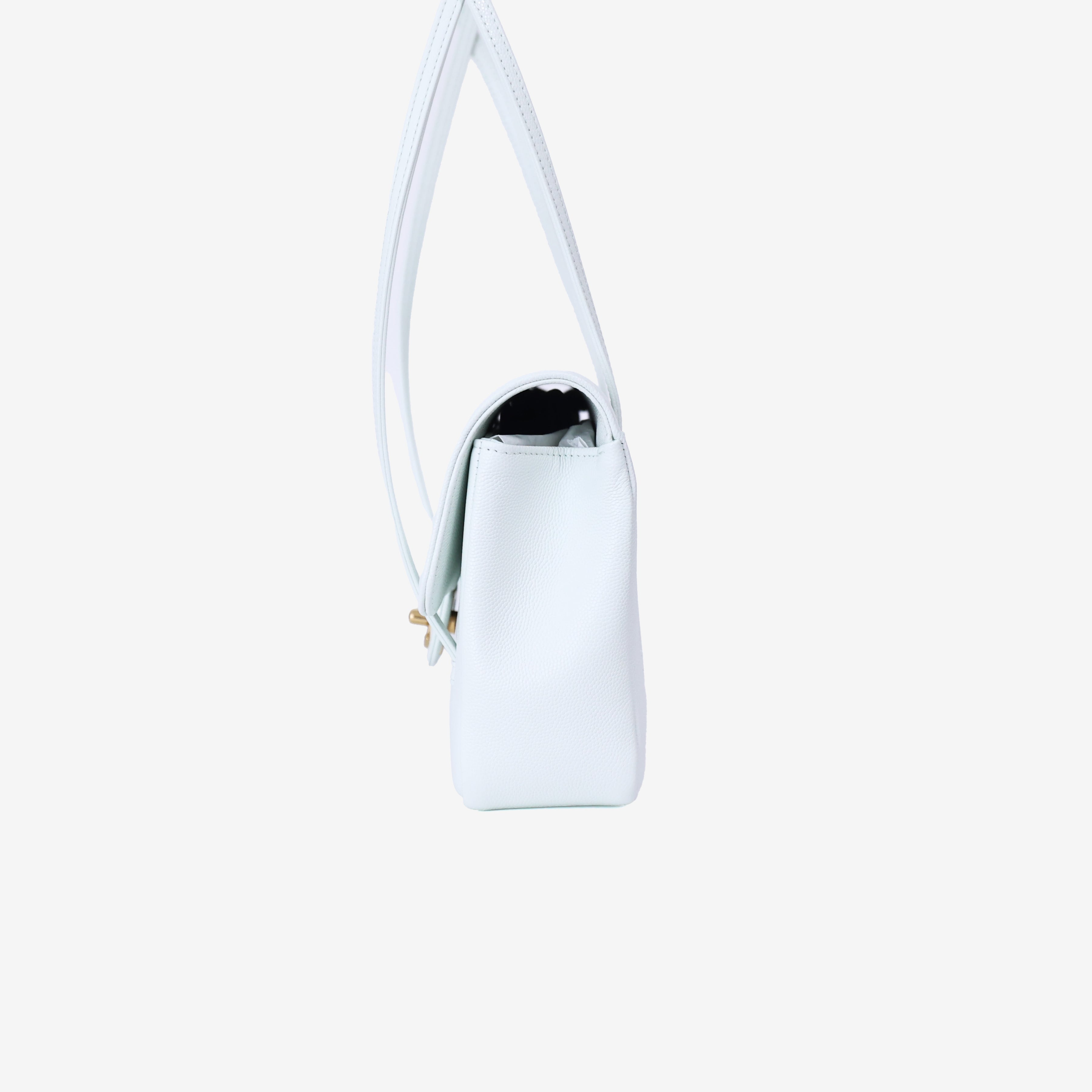 Chanel 26P Preppy Flap Small in Light Blue Calfskin Leather with Gold Hardware side view