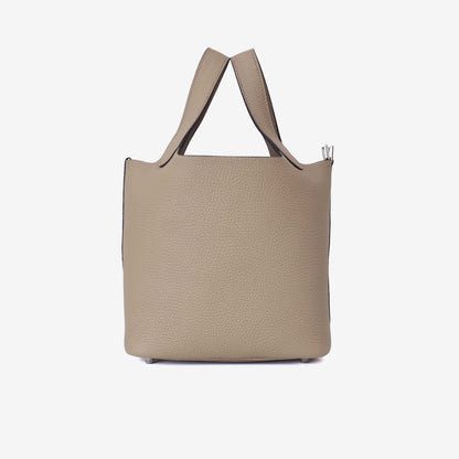 Hermès Picotin 18 in Beige de Weimar Clemence Leather with Palladium Hardware side view
