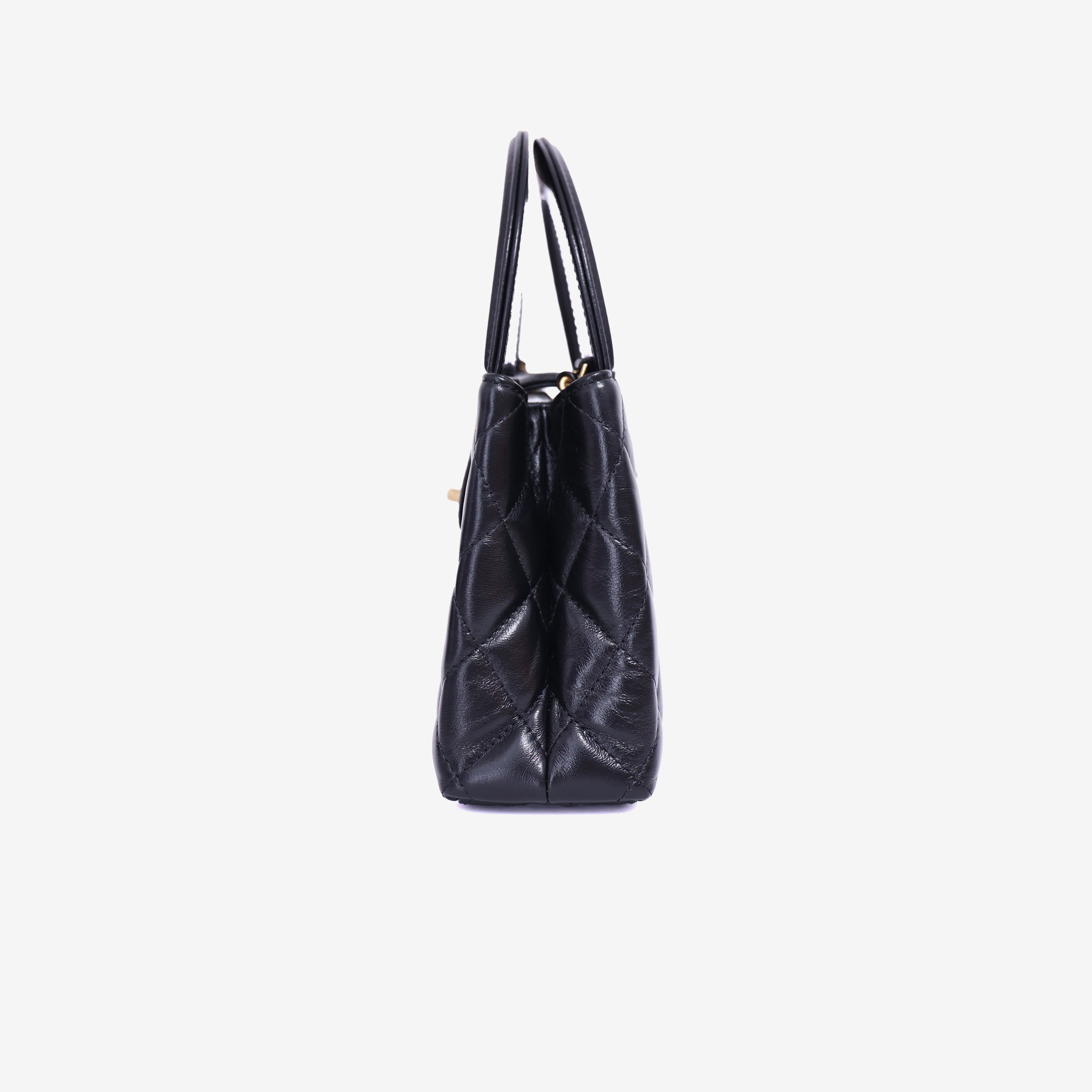 Chanel Kelly Nano Bag in Black Calfskin Leather with Gold Hardware side view