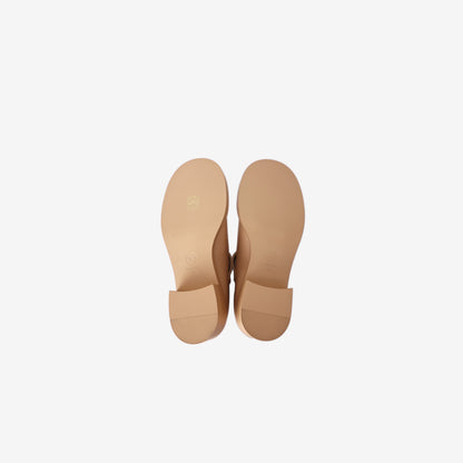 Chanel Mary Jane Flats in Beige Leather with Black Patent Cap-Toe (Size 38)