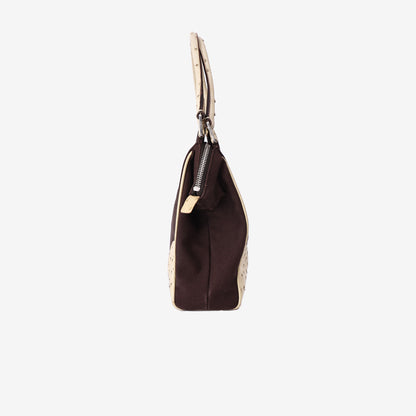 Prada Triangle Ostrich Shoulder Bag in Brown Canvas and Ostrich Leather