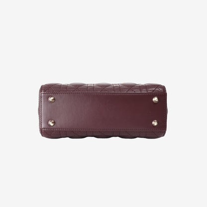 Christian Dior Lady Dior Small Bag in Burgundy Leather with Gold Hardware