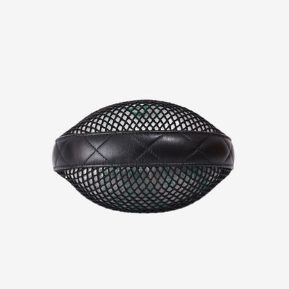Chanel Mesh Mini Round Hobo Pouch Bag in Black Mesh with Gold Hardware