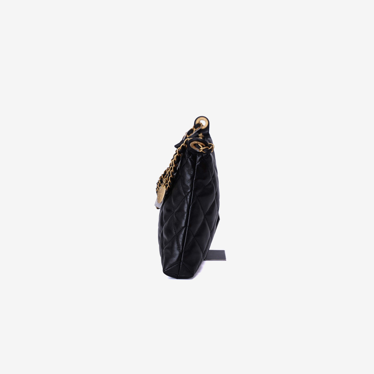 Chanel Matelassé Small Hobo Shoulder Bagin Black Lambskin Leather with Gold Hardware side view