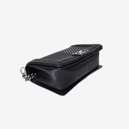 Chanel New Medium Boy Bag in Black Chevron Lambskin Leather with Silver Hardware