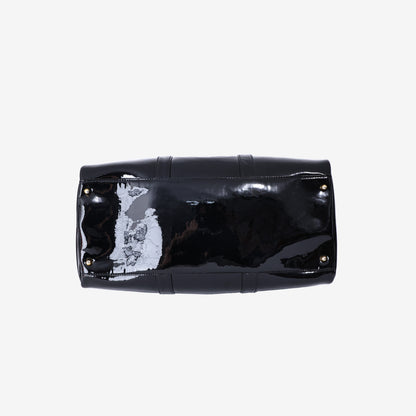 Chanel Vintage CC Boston Travel Bag in Black Patent Leather with Gold Hardware