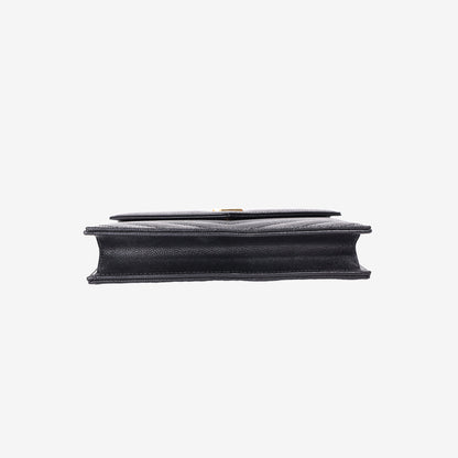 Saint Laurent Cassandre Envelope Chain Wallet in Black Grained Calfskin Leather