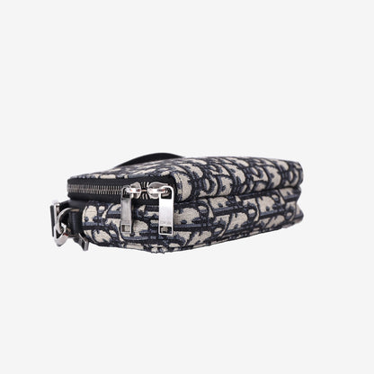 Dior Zipped Pouch in Blue Oblique Jacquard Canvas with Silver Hardware