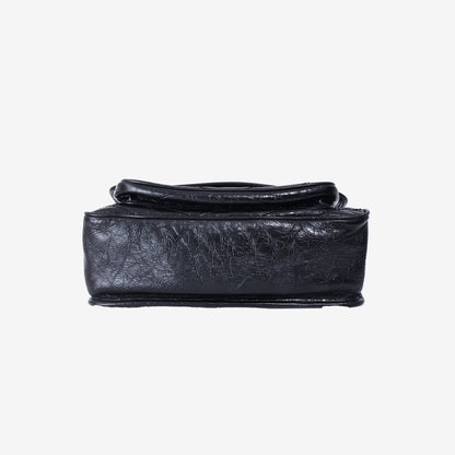 Saint Laurent Medium Niki Shoulder Bag in Black Crinkled Calfskin Leather with Silver Hardware