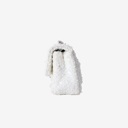 *EXCELLENT* Chanel Tweed Beaded Mini Rectangular Flap Bag in White Tweed with Palladium Hardware