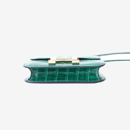 Hermès Micro Constance 14 in Vert Émeraude Matte Porosus Crocodile with Gold Hardware