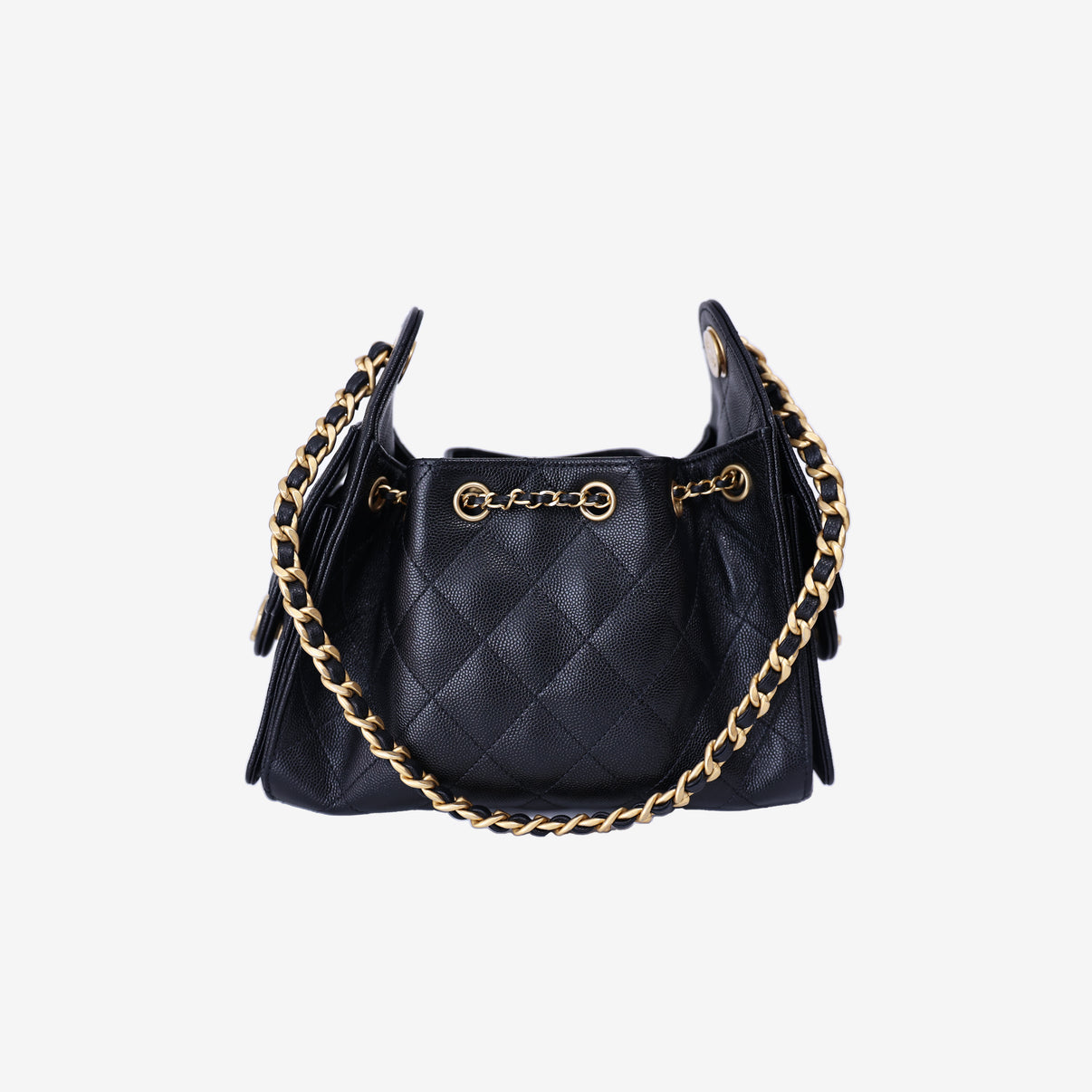 Chanel 25 Mini Hobo Bag in Black Calfskin Leather with Gold Hardware back view