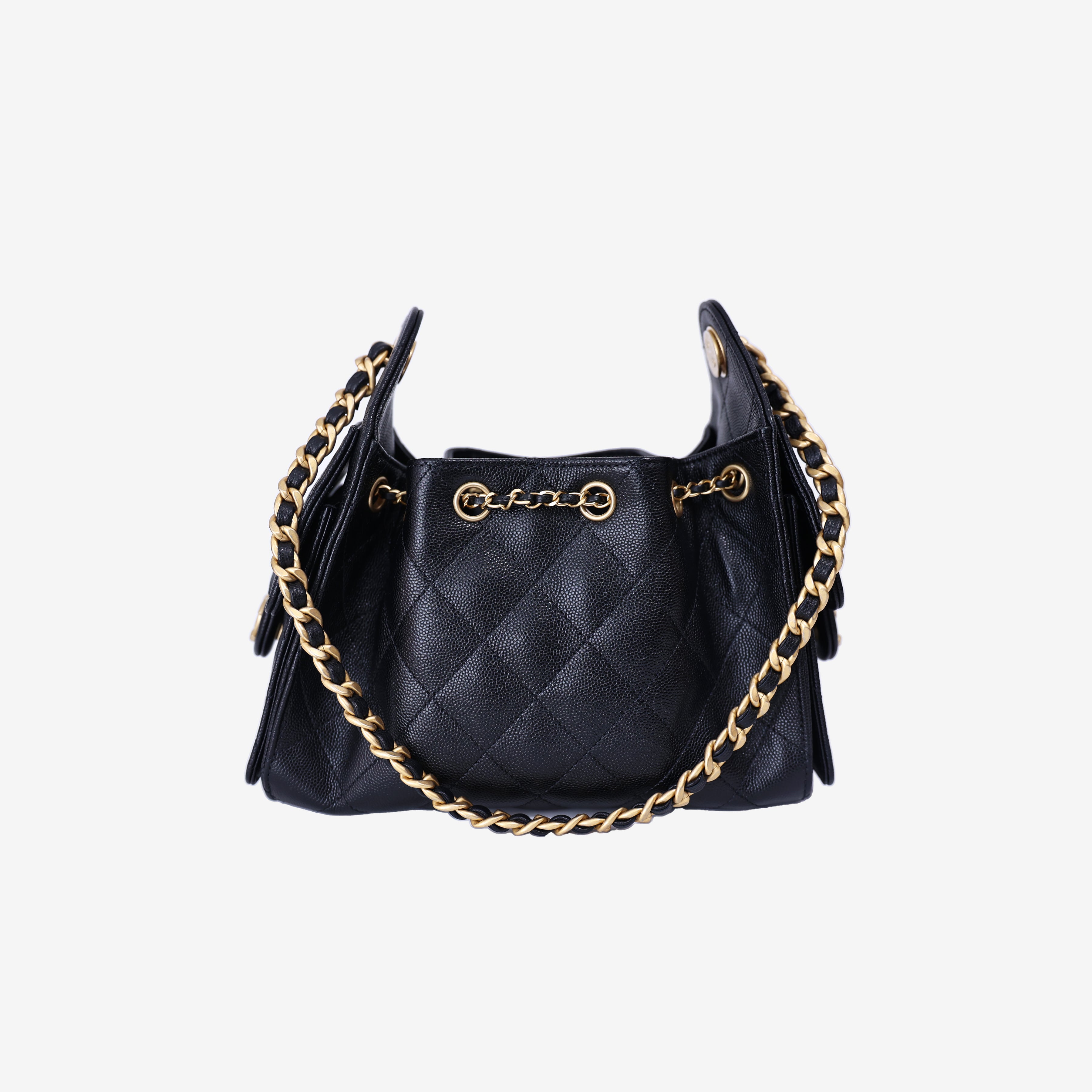 Chanel 25 Mini Hobo Bag in Black Calfskin Leather with Gold Hardware back view