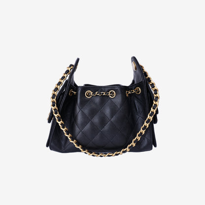 Chanel 25 Mini Hobo Bag in Black Calfskin Leather with Gold Hardware back view