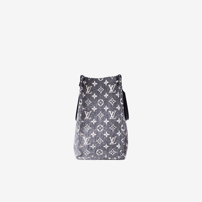 Louis Vuitton OnTheGo MM Tote Bag in Black Monogram Jacquard Denim side view