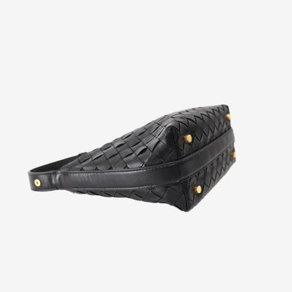 Bottega Veneta Wallace Mini Intrecciato Shoulder Bag in Black Leather with Gold Hardware