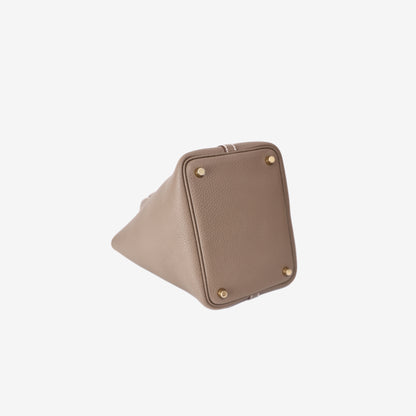 Hermès Picotin 18 in Étoupe Clemence Leather with Gold Hardware bottom side view