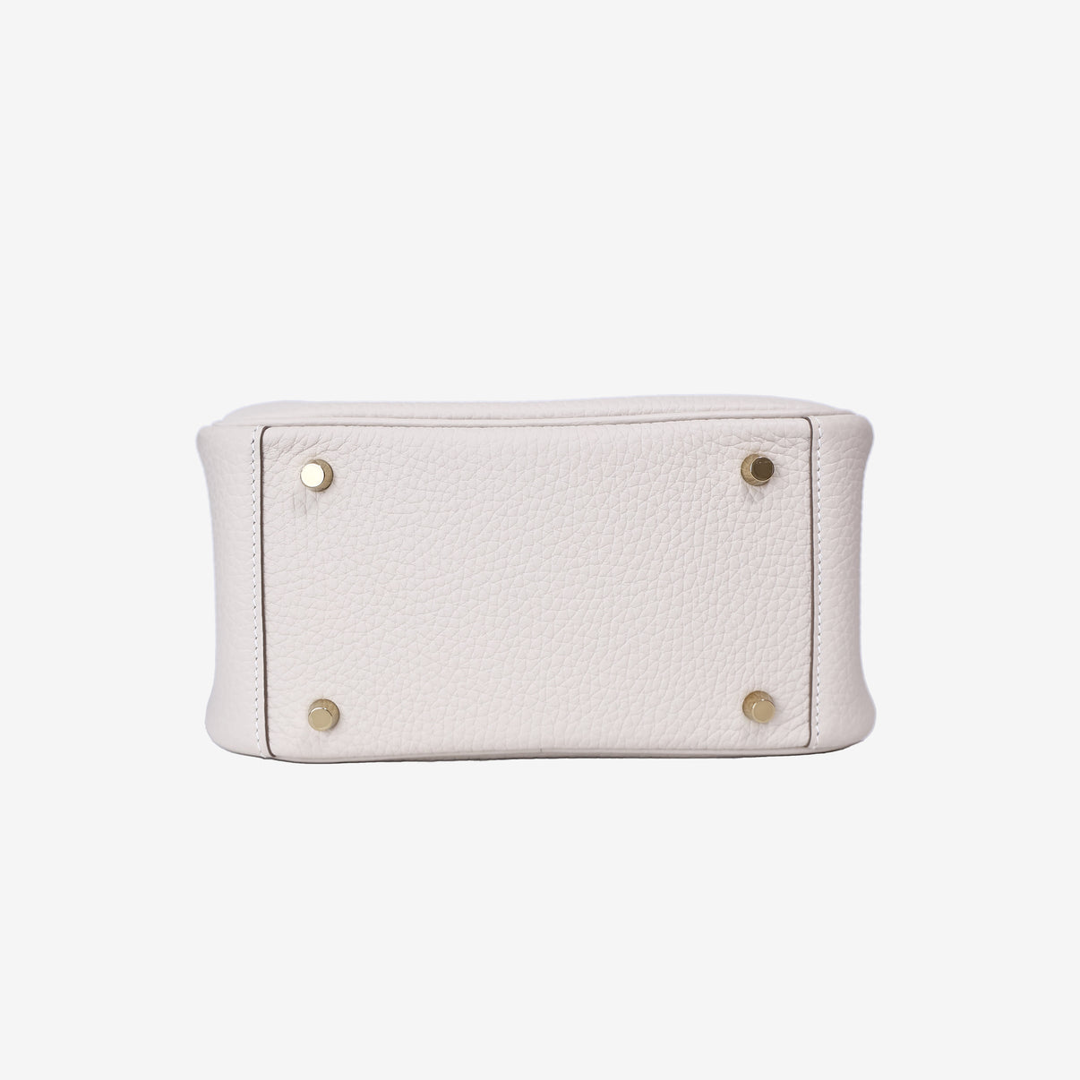 Hermès Mini Lindy in Craie Clemence Leather with Gold Hardware bottom view