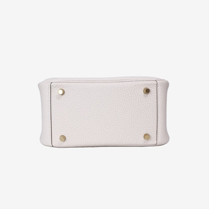 Hermès Mini Lindy in Craie Clemence Leather with Gold Hardware bottom view