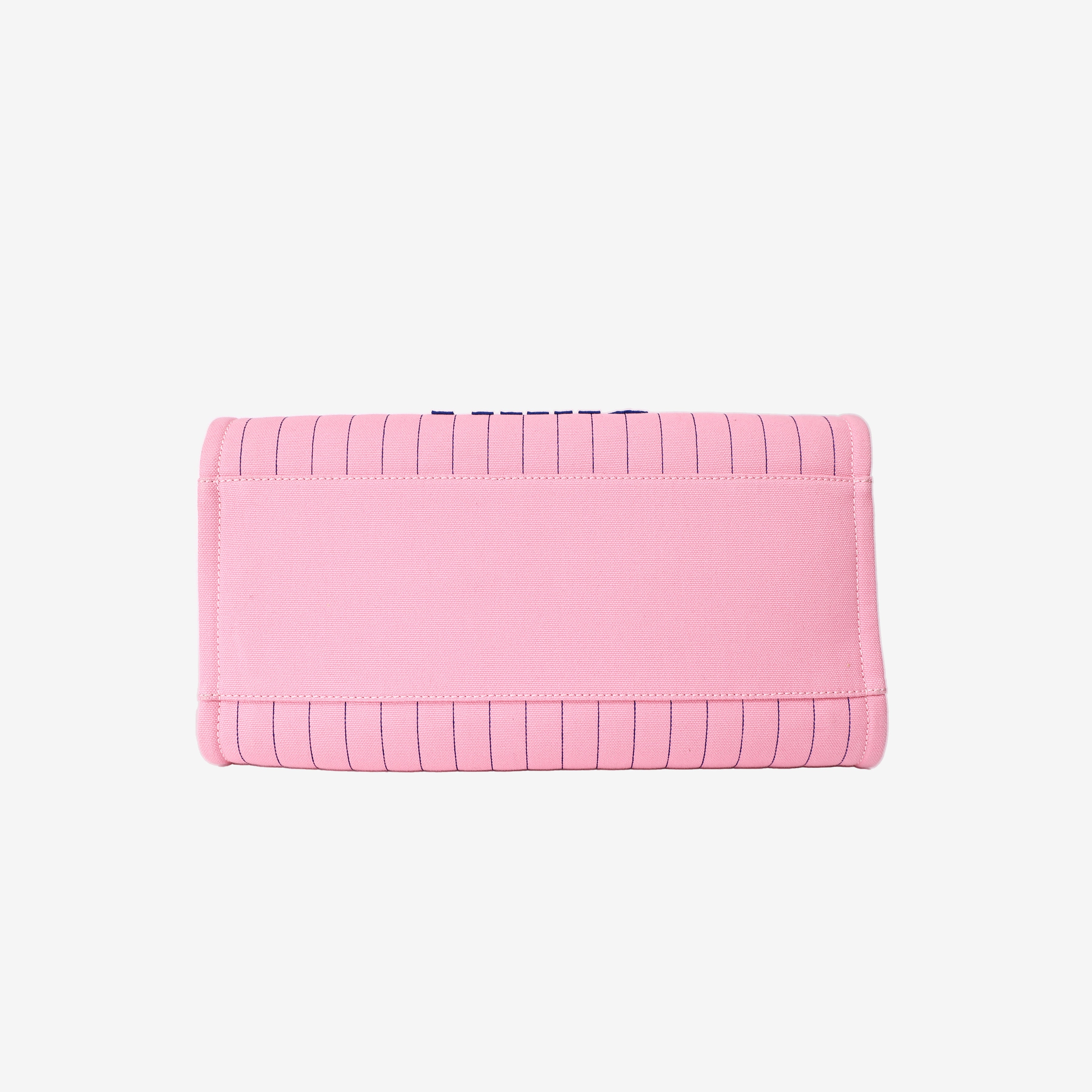 Chanel Large Deauville Tote in Pink and Blue Striped Canvas with Calfskin Leather and Palladium Hardware bottom view