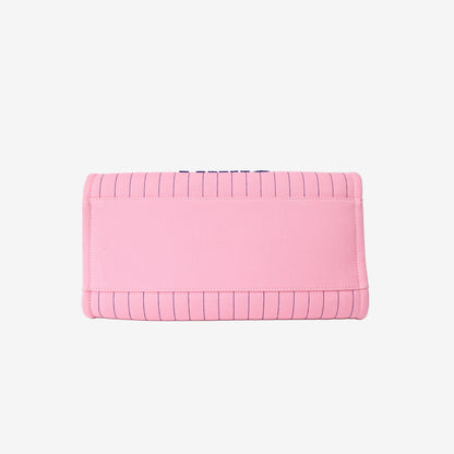 Chanel Large Deauville Tote in Pink and Blue Striped Canvas with Calfskin Leather and Palladium Hardware bottom view