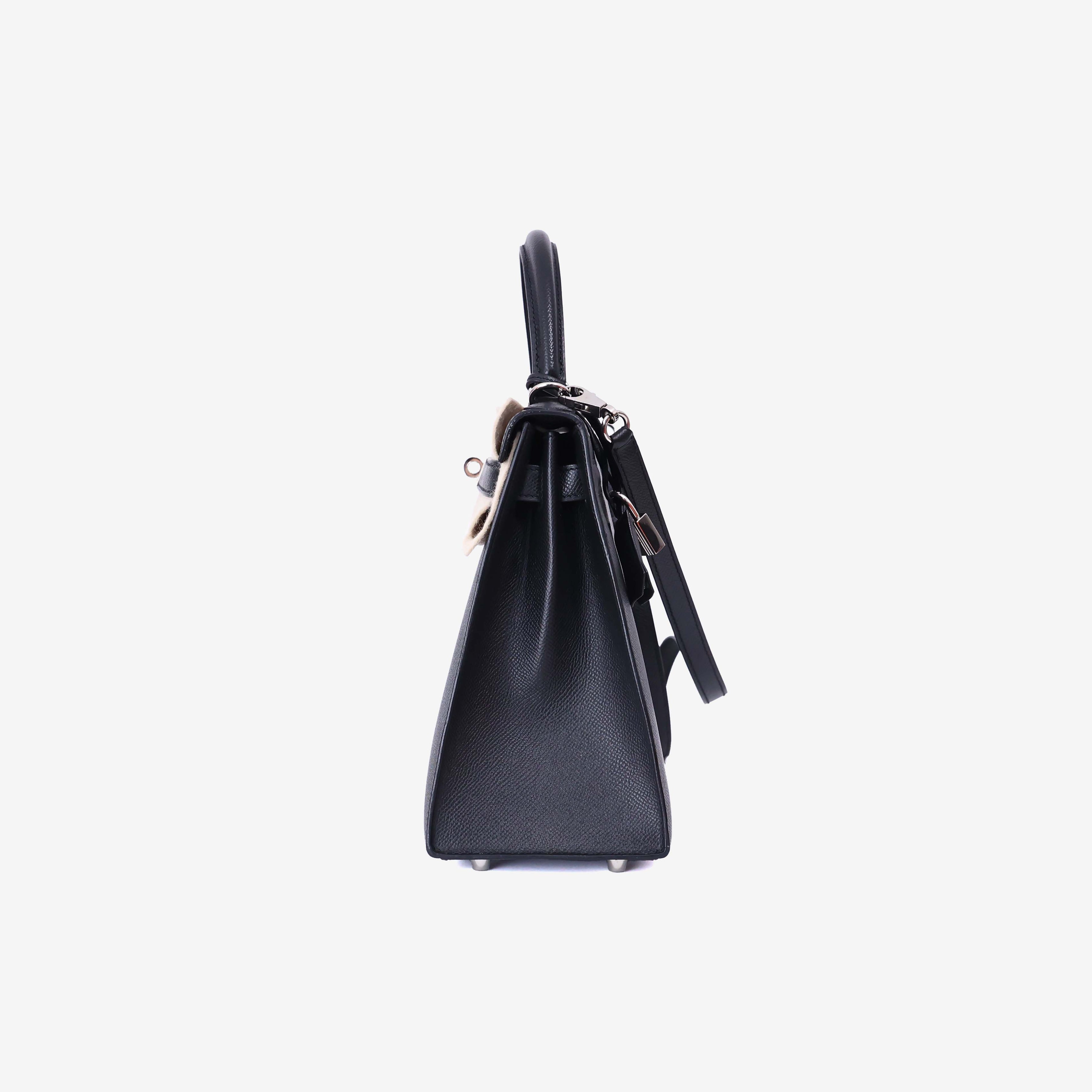 Hermès Kelly 28 in Noir Epsom Leather with Palladium Hardware side view