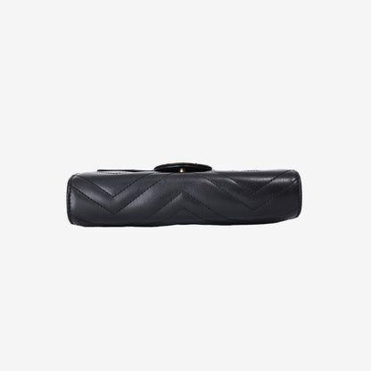 Gucci GG Marmont Wallet on Chain in Black Matelassé Lambskin Leather with Gold Hardware