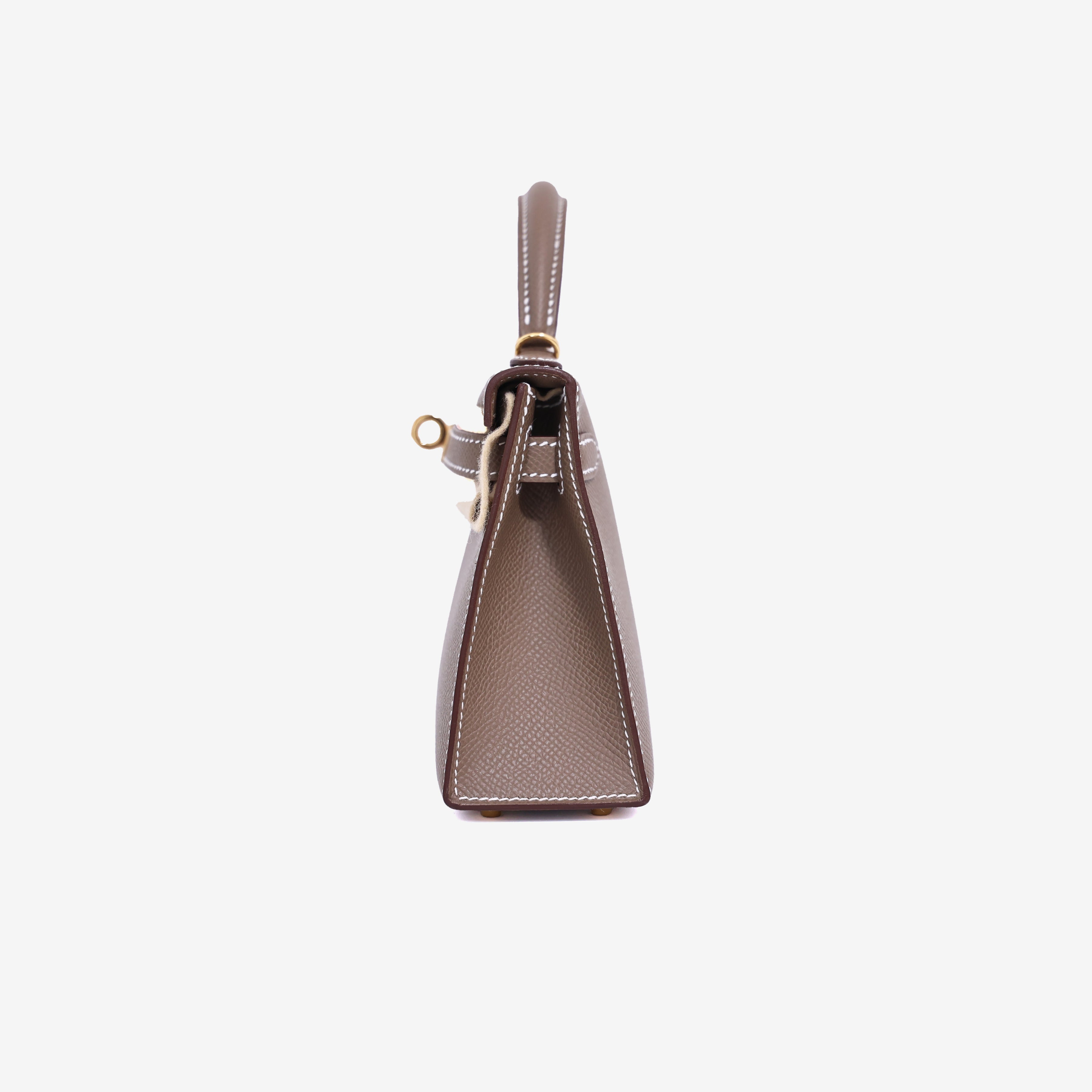 Hermès Mini Kelly 20 in Etoupe Epsom Leather in Gold Hardware side view