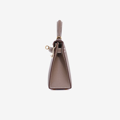 Hermès Mini Kelly 20 in Etoupe Epsom Leather in Gold Hardware side view