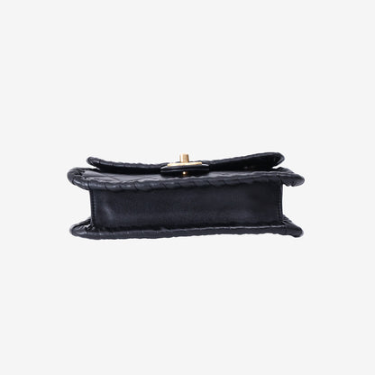 Chanel Braided Edge Flap Bag in Black Lambskin Leather with Gold Hardware