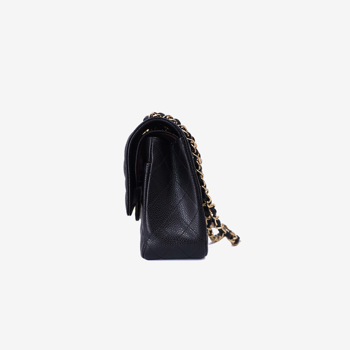 Chanel Classic Flap Bag Medium in Black Caviar Leather with Gold Hardware side view