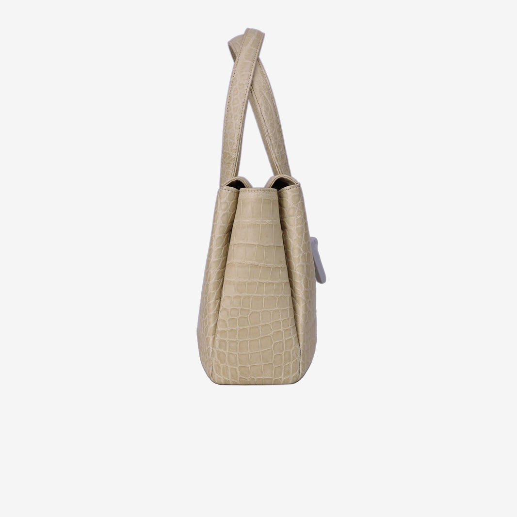 Chanel Vintage Alligator Shopping Bag in Yellow Shiny Alligator Leather with Silver Hardware side view