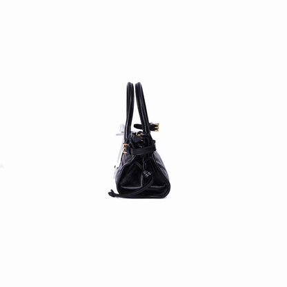 Prada Bonnie Mini Leather Top-Handle Bag in Black Calfskin Leather