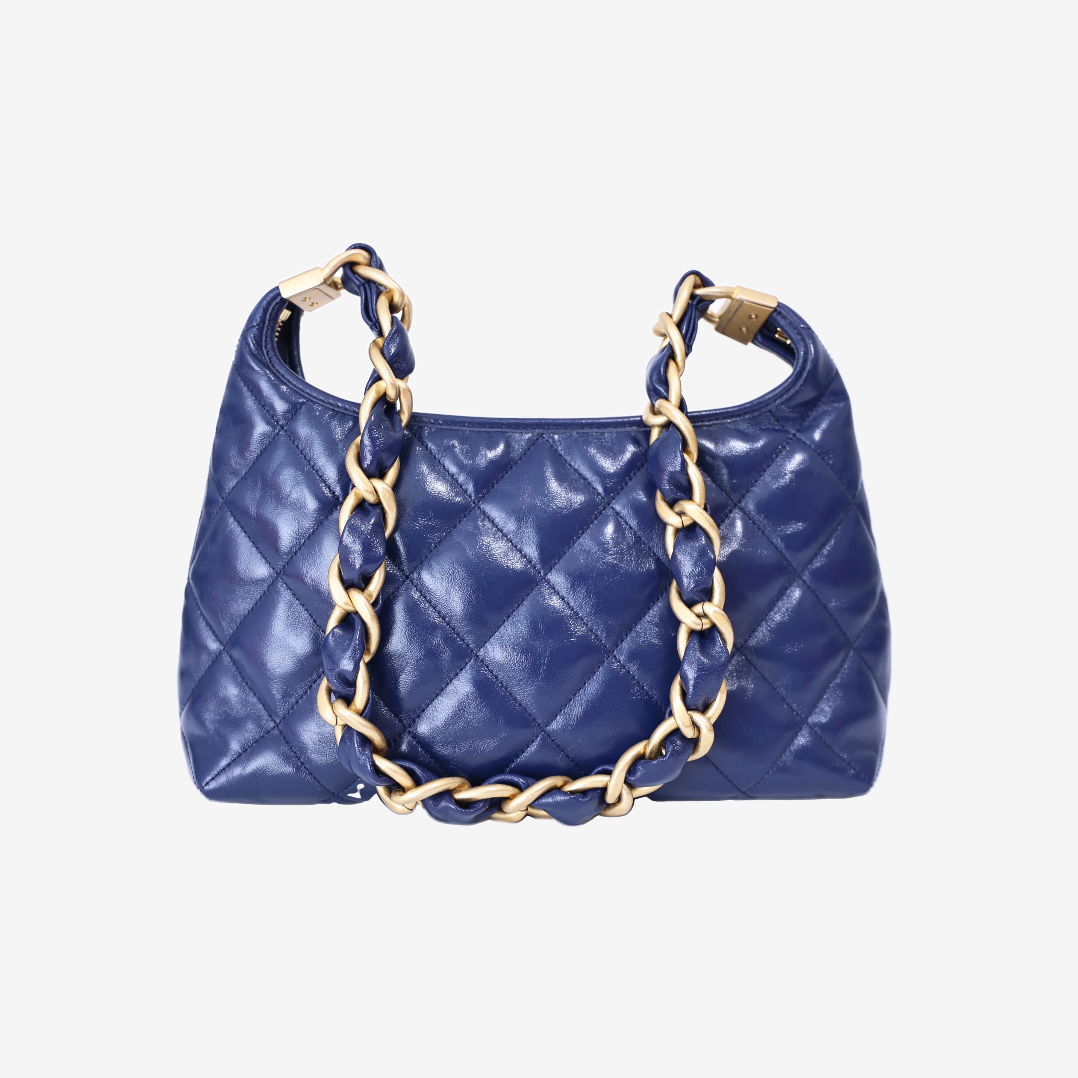 Chanel Wild Stitch Hobo Bag in Blue Shiny Lambskin Leather with Gold Hardware back view